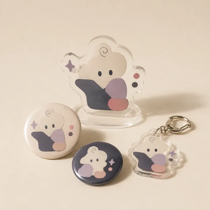 Original unbranded standee, badge and charm goods